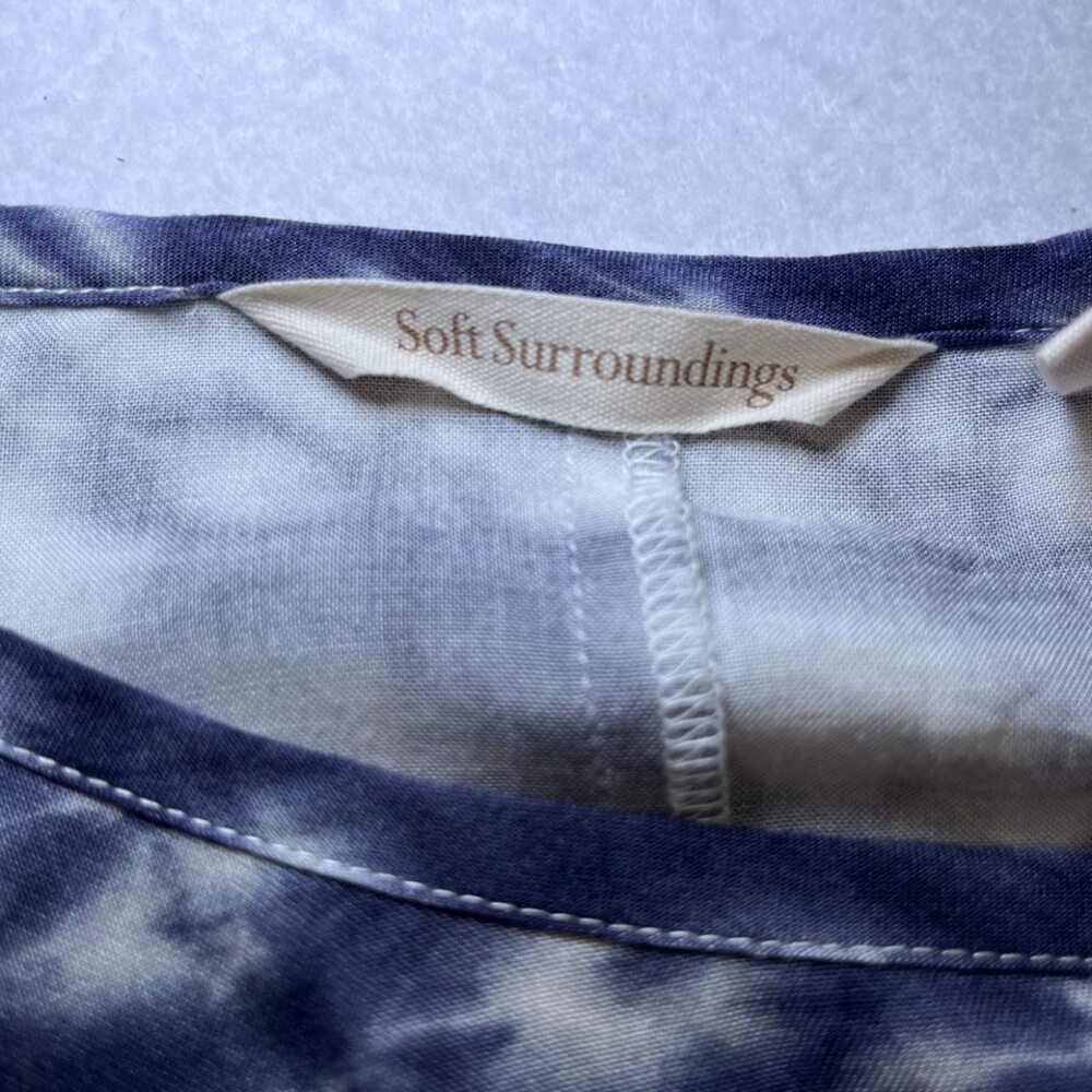 Soft Surroundings long sleeve pockets tie dye tunic blouse blue gray womens M - Picture 6 of 12